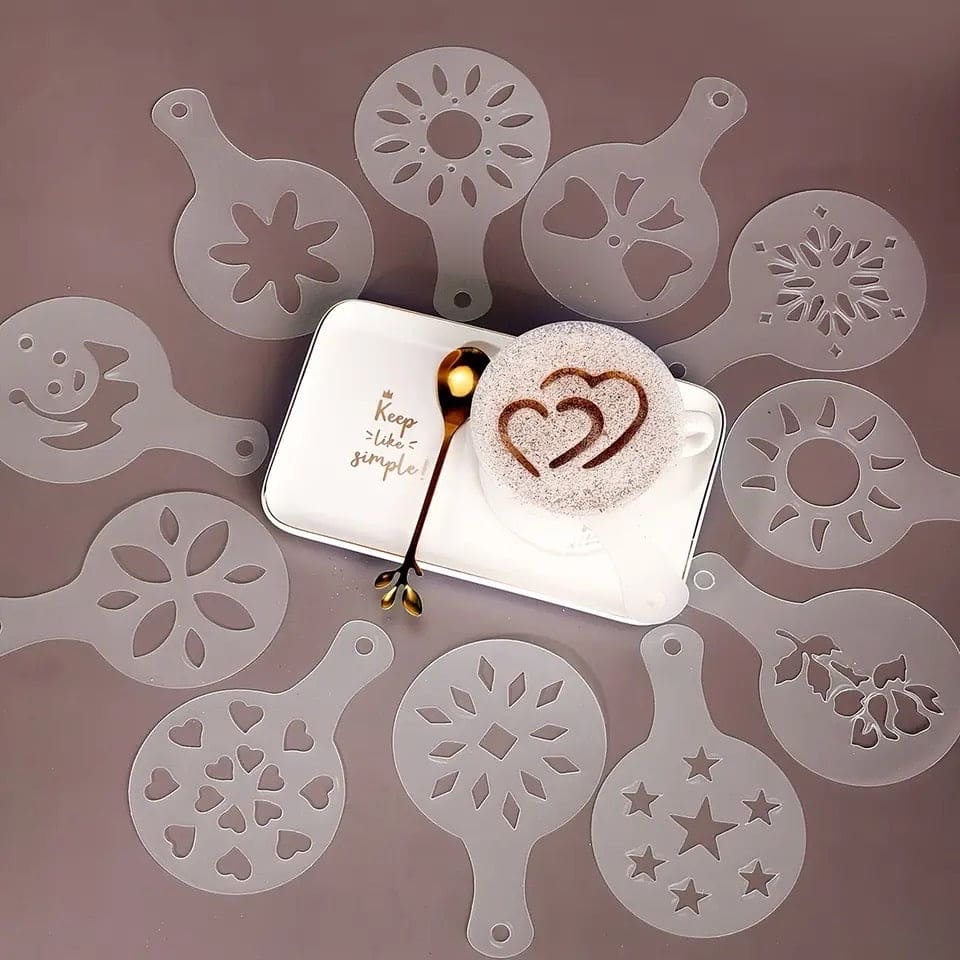 Set Of 16 Coffee Art Stencils, Fancy Latte Printing Mold, Cake Decoration Cake Plastic Mold, Kitchenware Coffee Spray Template, Coffee Writing Stencil, Barista Coffee Stencils Set Of 16 Coffee Art Stencils, Fancy Latte Printing Mold, Cake Decoration Cake Plastic Mold, Kitchenware Coffee Spray Template, Coffee Writing Stencil, Barista Coffee Stencils